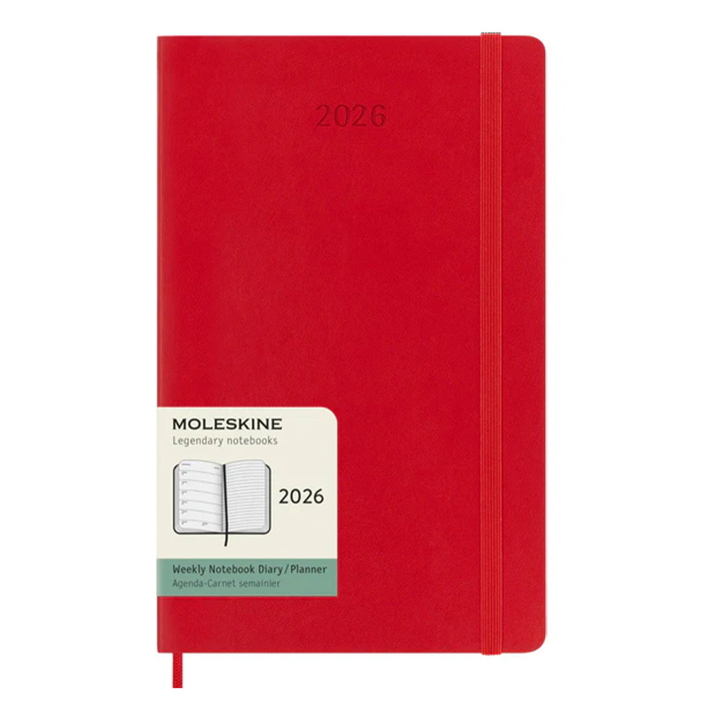 AGENDA HEBDOMADAIRE 2026 - LARGE COUVERTURE SOUPLE, ROUGE SCARLET — par Moleskine