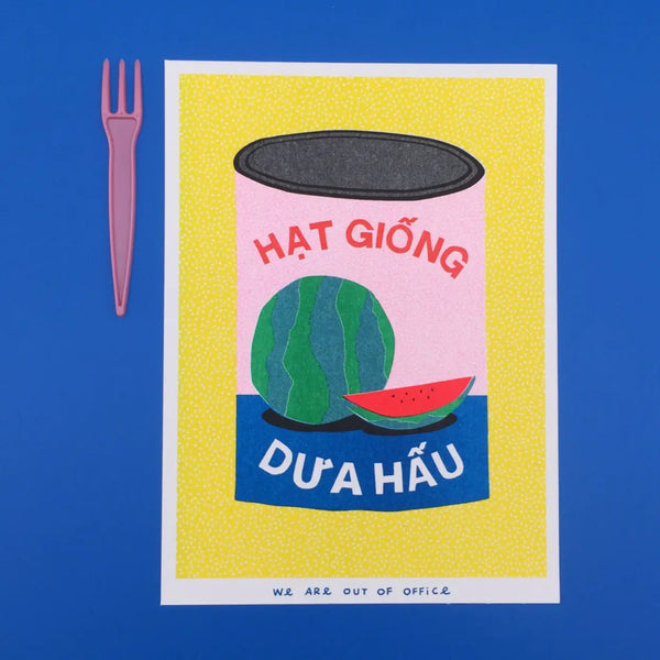 A COLORFUL CAN FULL OF WATERMELON SEEDS, 13x18 cm (5x7") — by We are out of office