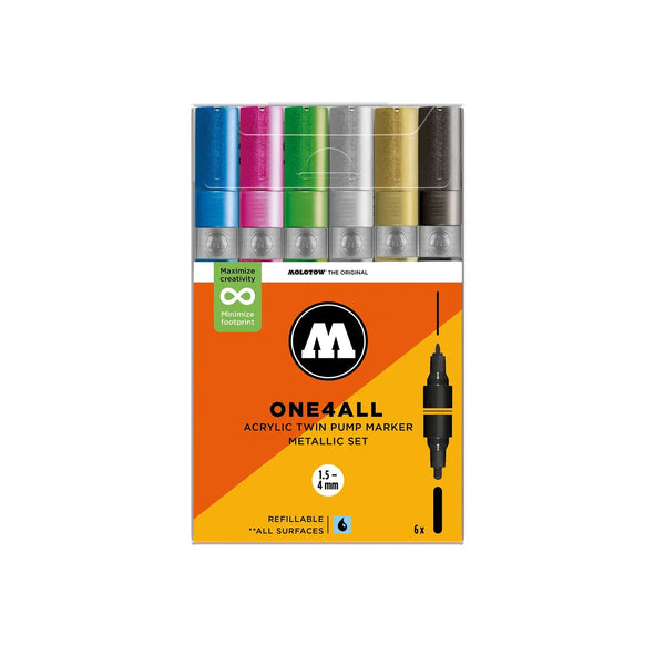 ONE4ALL, MARQUEURS À POMPE EN ACRYLIQUE - Kit métallique - 6 pièces — par Molotow