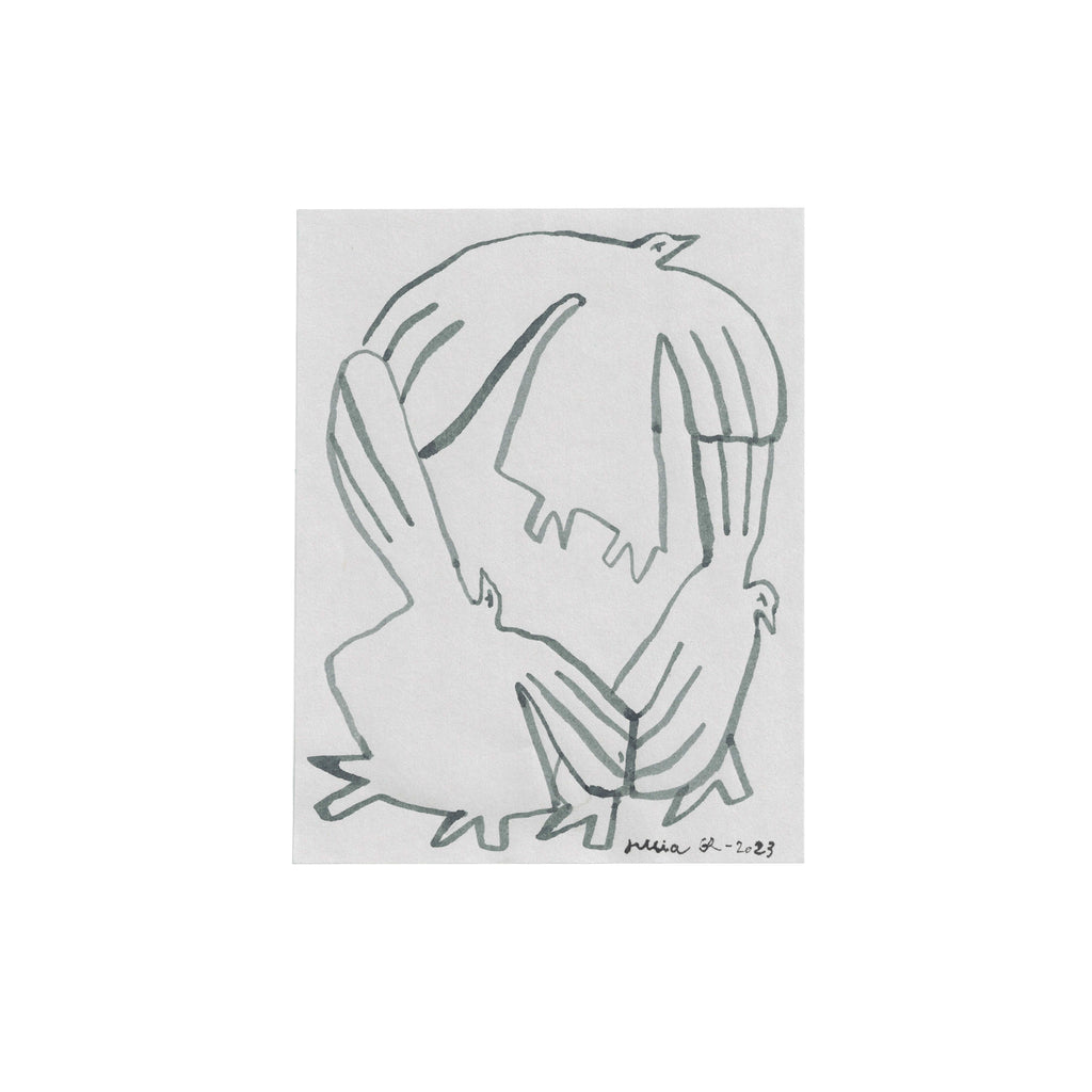 ANIMATION OISEAUX #5 (Original Painting) – 3.88 × 4.69 inches — by Julia GR