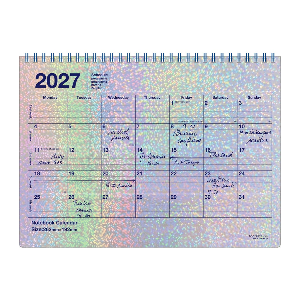 MONTHLY NOTEBOOK CALENDAR 2027 - 12 MONTHS, B6 (Multiple Colors) — by MARK'S