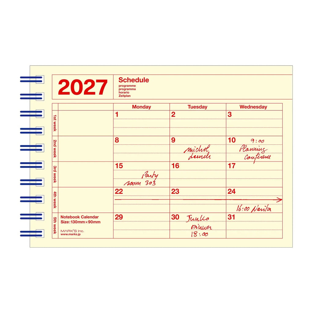 MONTHLY NOTEBOOK CALENDAR 2027 - 12 MONTHS, B7 (Multiple Colors) — by MARK'S