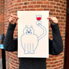 BLUE WINE CAT, 12" X 18" (screen printed) — by Benoit Tardif