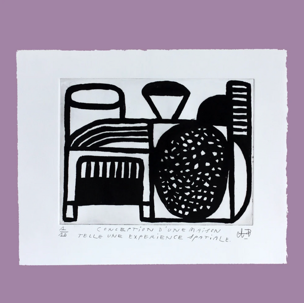 CONCEPTION D'UNE MAISON TELLE UNE EXPERIENCE SPATIALE, 33 x 26 cm (Sugar etching) – by Atelier Bingo