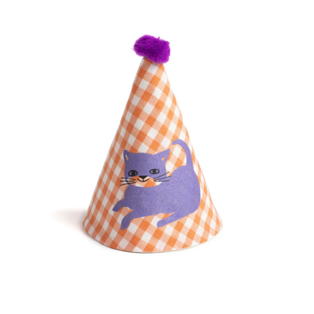 PARTY HAT WITH SILK SCREEN PRINT OF LITTLE CAT — by La fée raille