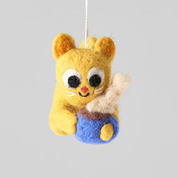 "CHINO, CAT & MUG" HANGING FELT ORNAMENT — by Elliot Kruszynski