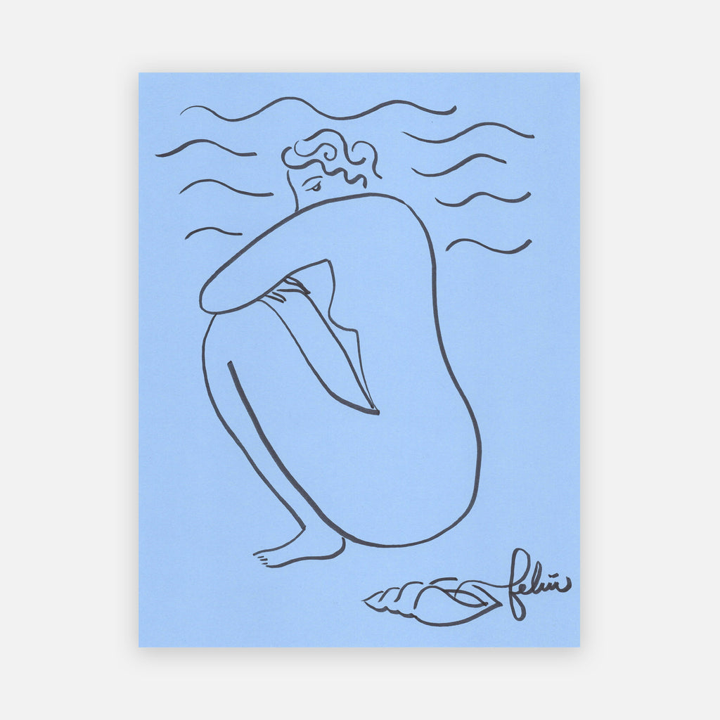 FEMME ET COQUILLAGE (Dessin original) 8.5" x 11" — par Isabelle Feliu