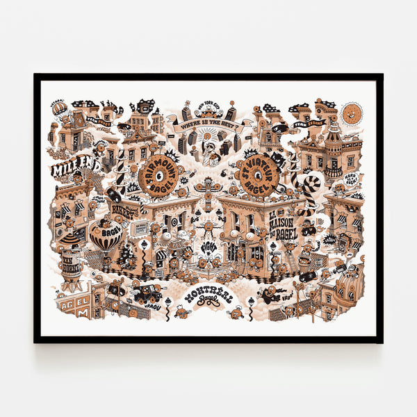 THE BATTLE OF THE BAGELS, 24" X 18" (silkscreen print) — by Romain Blais