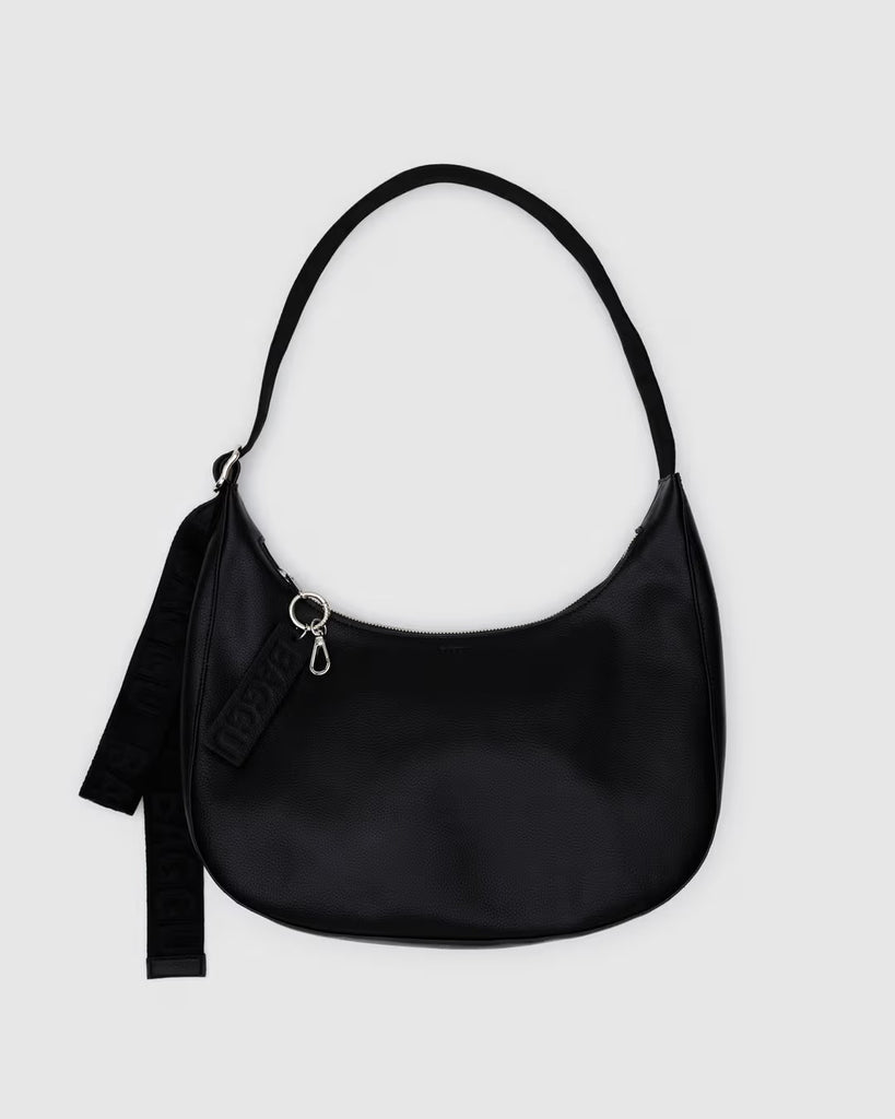 MEDIUM RECYCLED LEATHER CRESCENT BAG, Black — by Baggu