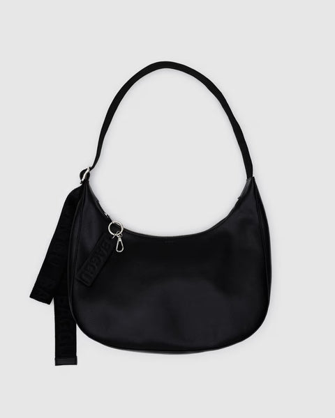 MEDIUM RECYCLED LEATHER CRESCENT BAG, Black — by Baggu