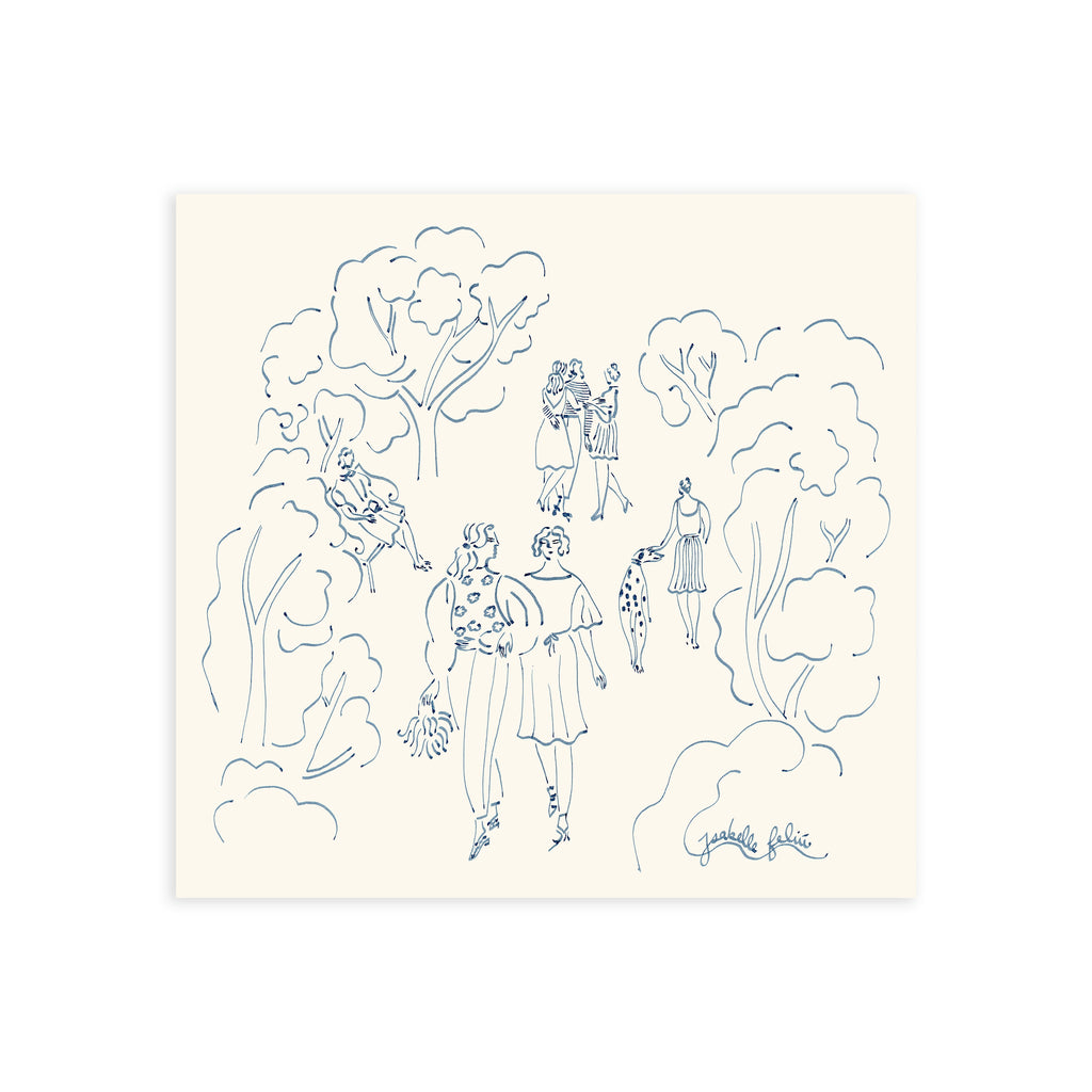 LA PROMENADE (Original Drawing) 11.75" x 11.75" — by Isabelle Feliu