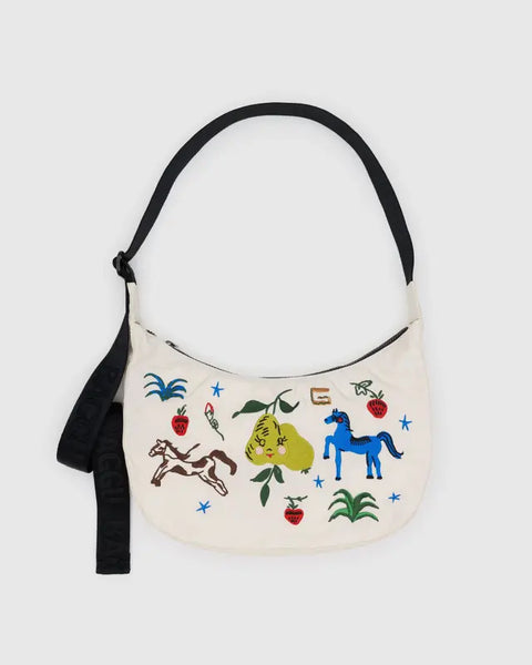 MEDIUM CRESCENT BAG (Embroidered Painted Prairie) — by Baggu