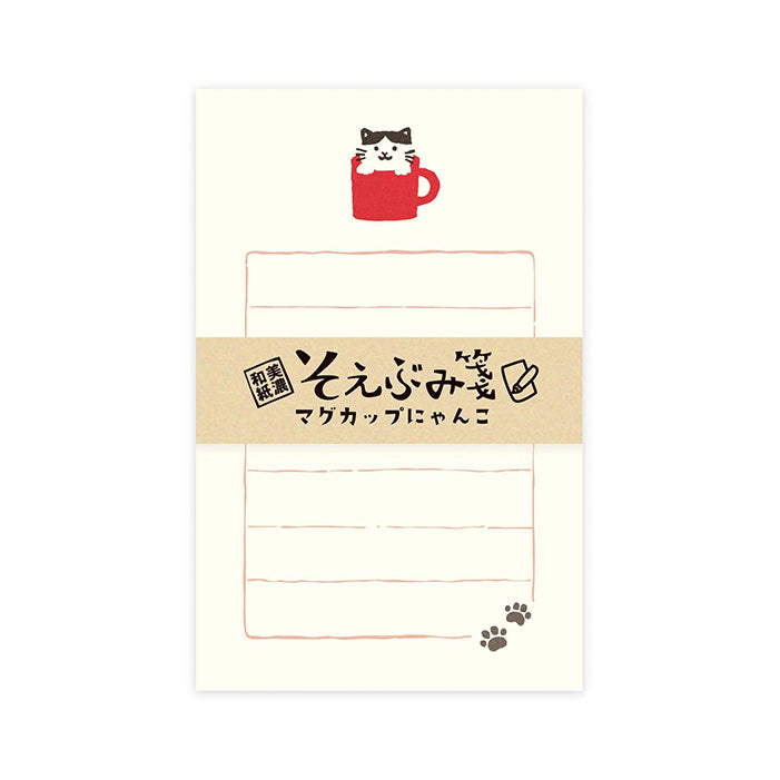 MINI BLOC DE PAPIER À LETTRES « SOEBUMI » – Chat avec tasse — par Furukawashiko