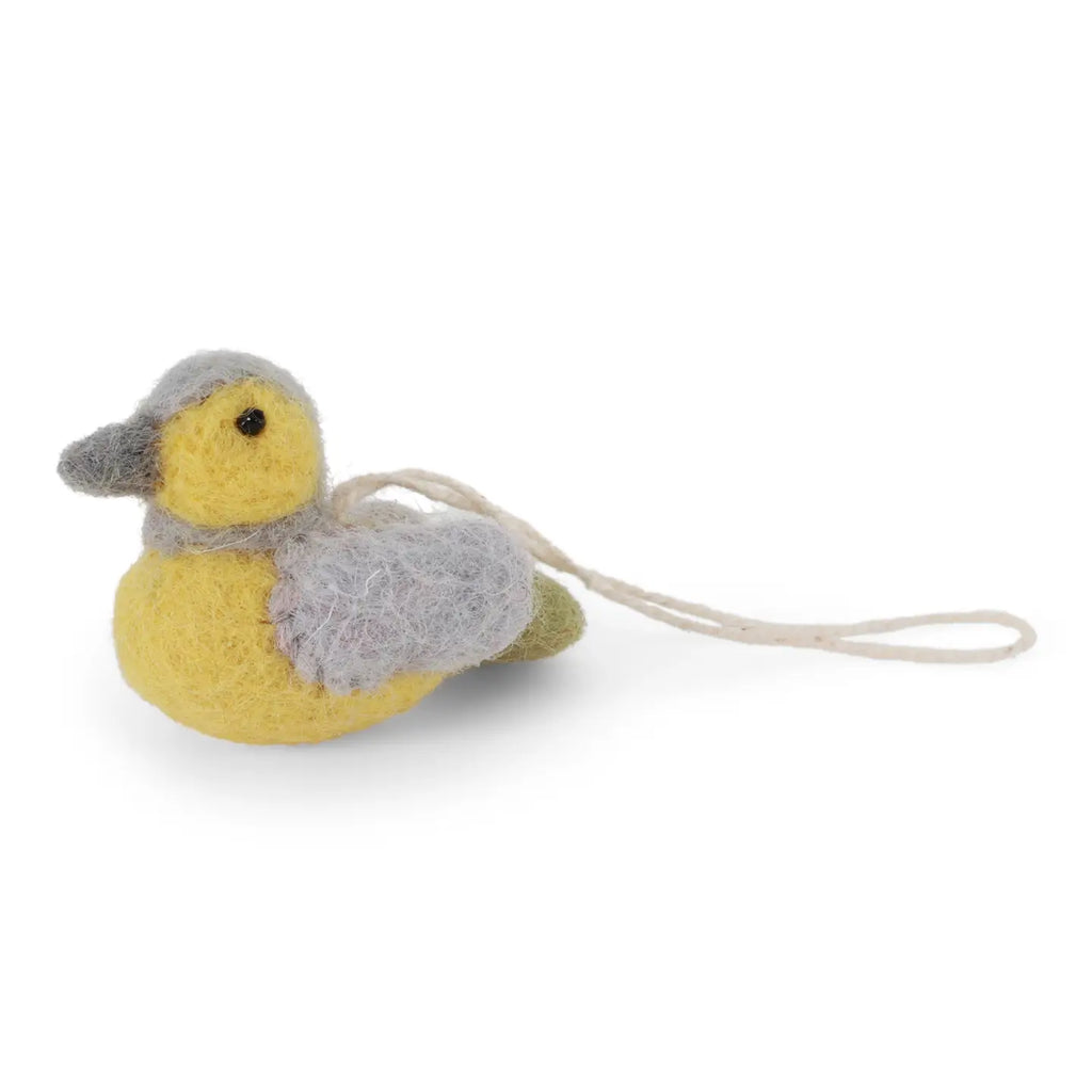 HANGING FELT ORNAMENT - MINI SPARROW GREEN, LIGHT BLUE & YELLOW — by Gry & Sif