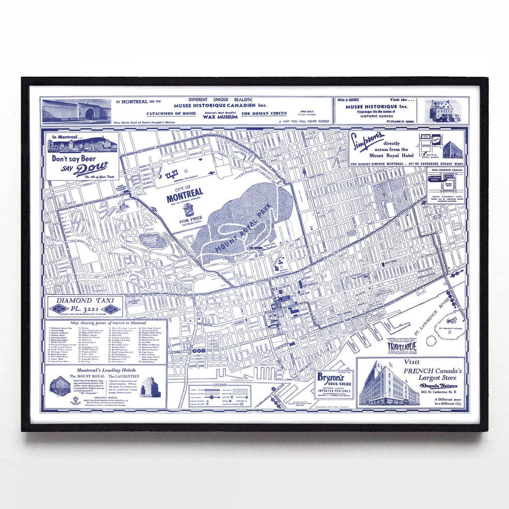 CITY OF MONTREAL MAP OF CENTRAL PORTION (1947), 16" X 12" — by Arthur Oligny
