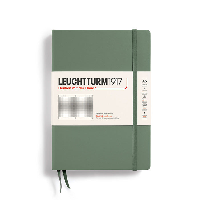 CARNET DE NOTE MOYEN (A5) COUVERTURE RIGIDE, OLIVE (Plusieurs styles) — par Leuchtturm 1917