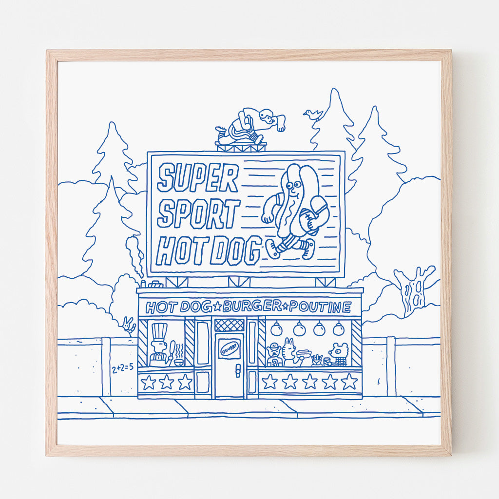 PIZZA PUNK ARENA “Super Sport Hot Dog” - 12.5" x 12.5" — by Benoit Tardif