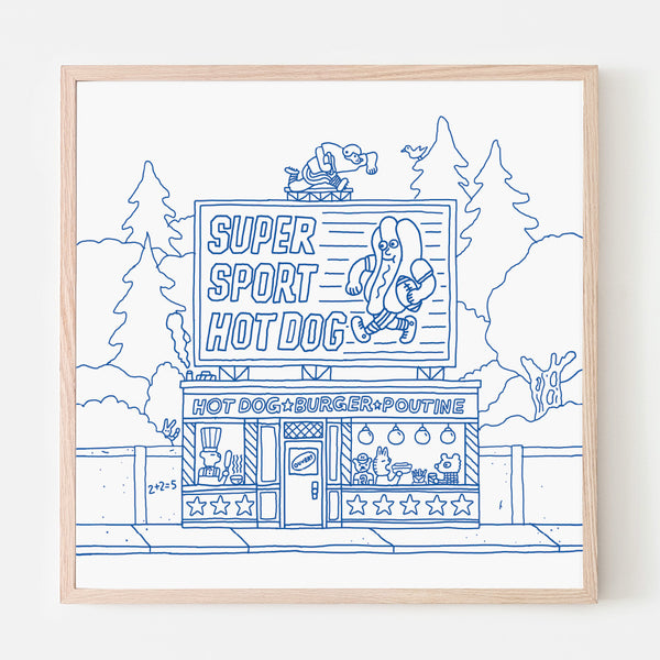 PIZZA PUNK ARENA « Super Sport Hot Dog »  - 12.5" x 12.5" — par Benoit Tardif