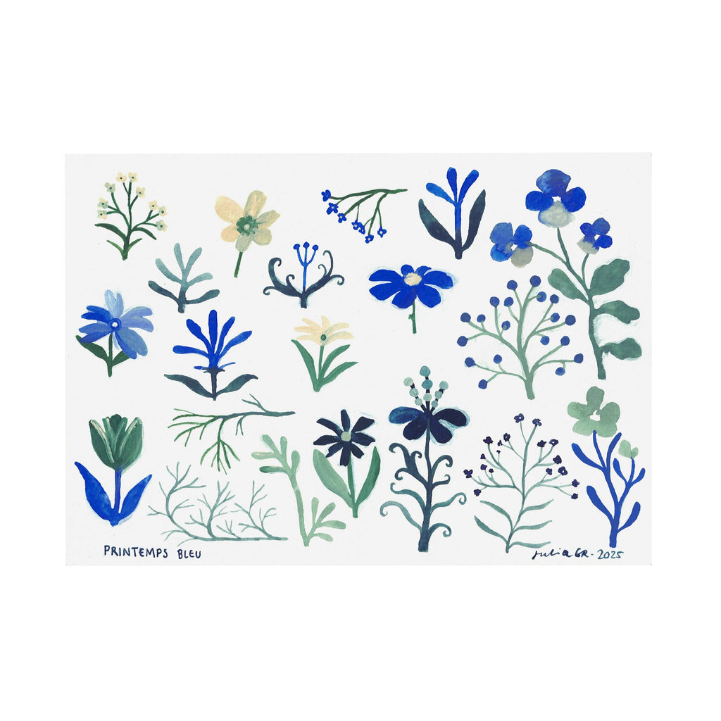 PRINTEMPS BLEU (Original Painting) – 8.12 × 5.70 inches — by Julia GR