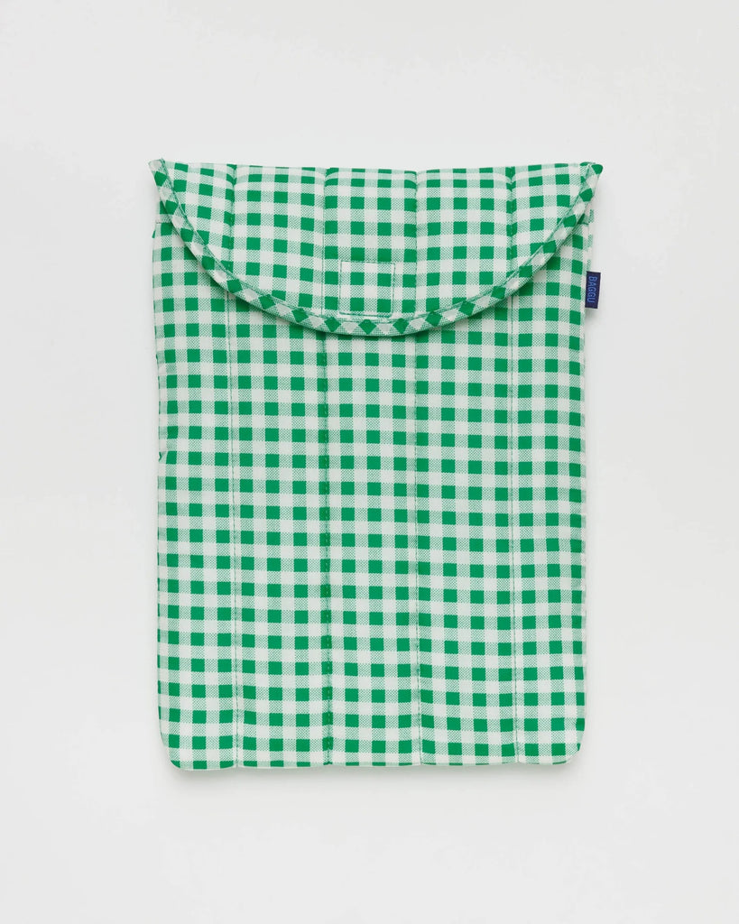 PUFFY LAPTOP SLEEVE GREEN GINGHAM (MULTIPLE SIZES) — by Baggu