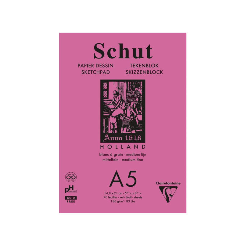 SCHUT DRAWING PAPER SMALL GRAIN WHITE, A5 — by Clairefontaine
