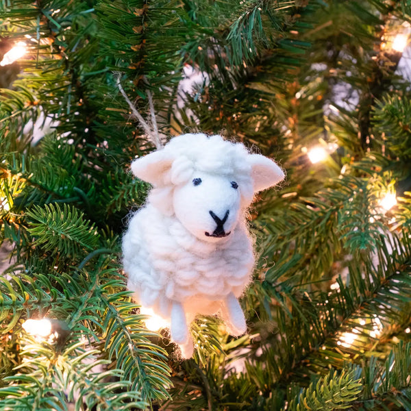 WHITE WOOLY SHEEP - HANGING FELT ORNAMENT — by The Winding Road