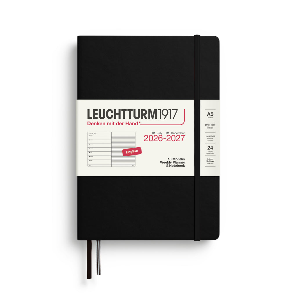 AGENDA HEBDOMADAIRE & CARNET (A5) 2027, 18 MOIS, COUVERTURE RIGIDE - noir - ANGLAIS — par Leuchtturm 1917