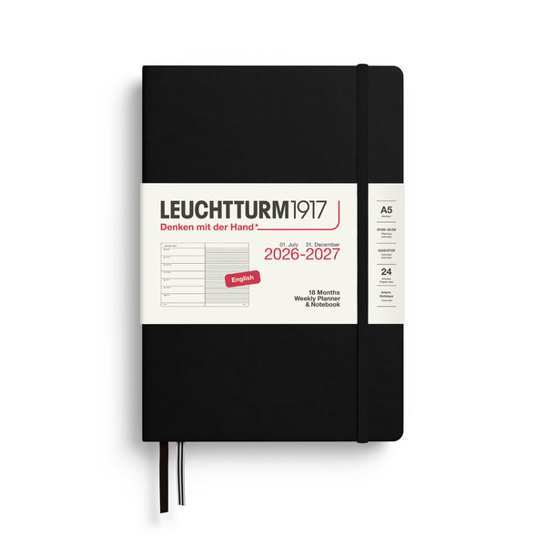 AGENDA HEBDOMADAIRE & CARNET (A5) 2027, 18 MOIS, COUVERTURE RIGIDE - noir - ANGLAIS — par Leuchtturm 1917