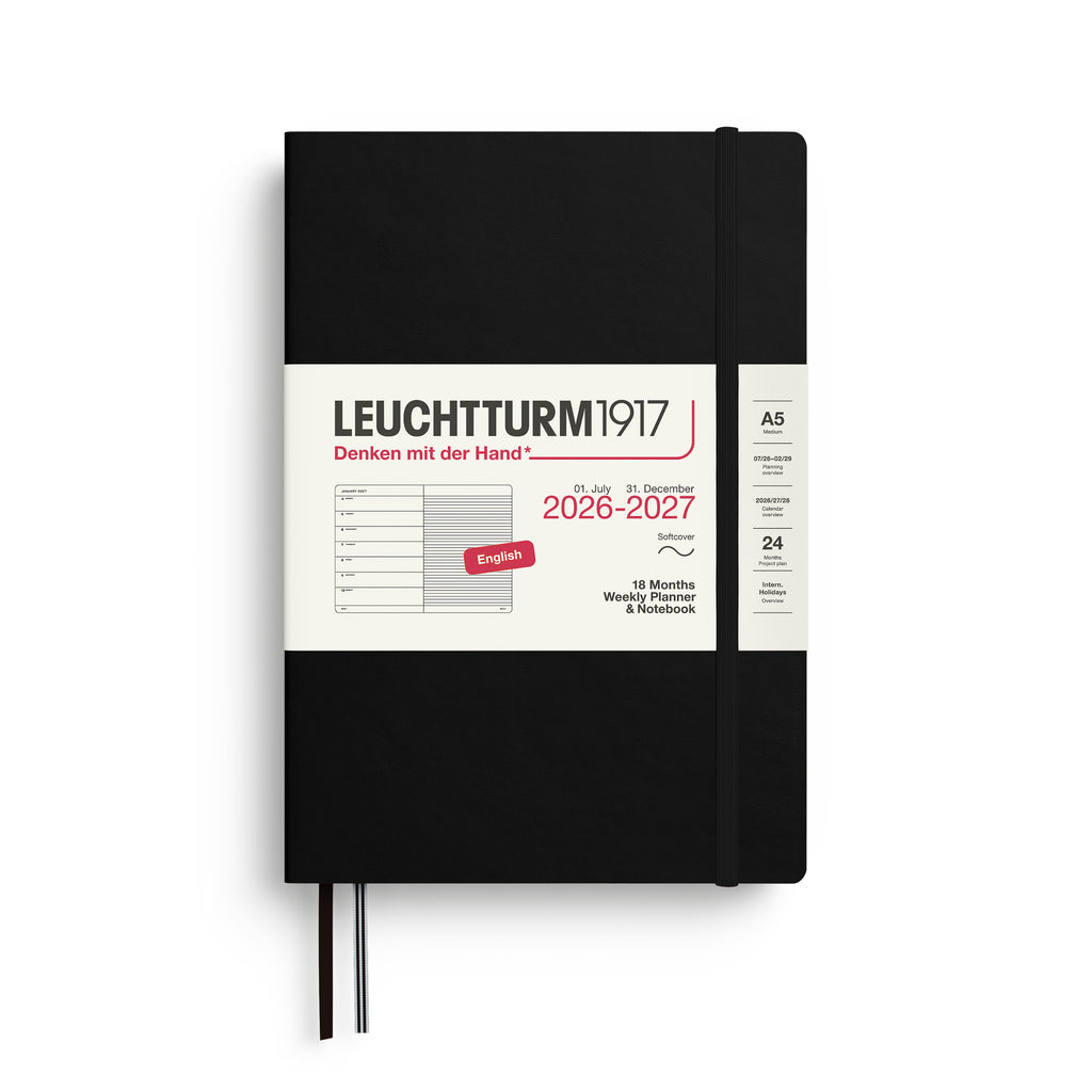 AGENDA HEBDOMADAIRE & CARNET (A5) 2027, 18 MOIS, COUVERTURE SOUPLE (plusieurs couleurs) ANGLAIS — par Leuchtturm 1917