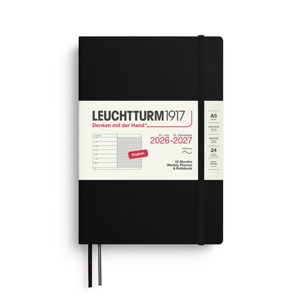AGENDA HEBDOMADAIRE & CARNET (A5) 2027, 18 MOIS, COUVERTURE SOUPLE (plusieurs couleurs) ANGLAIS — par Leuchtturm 1917