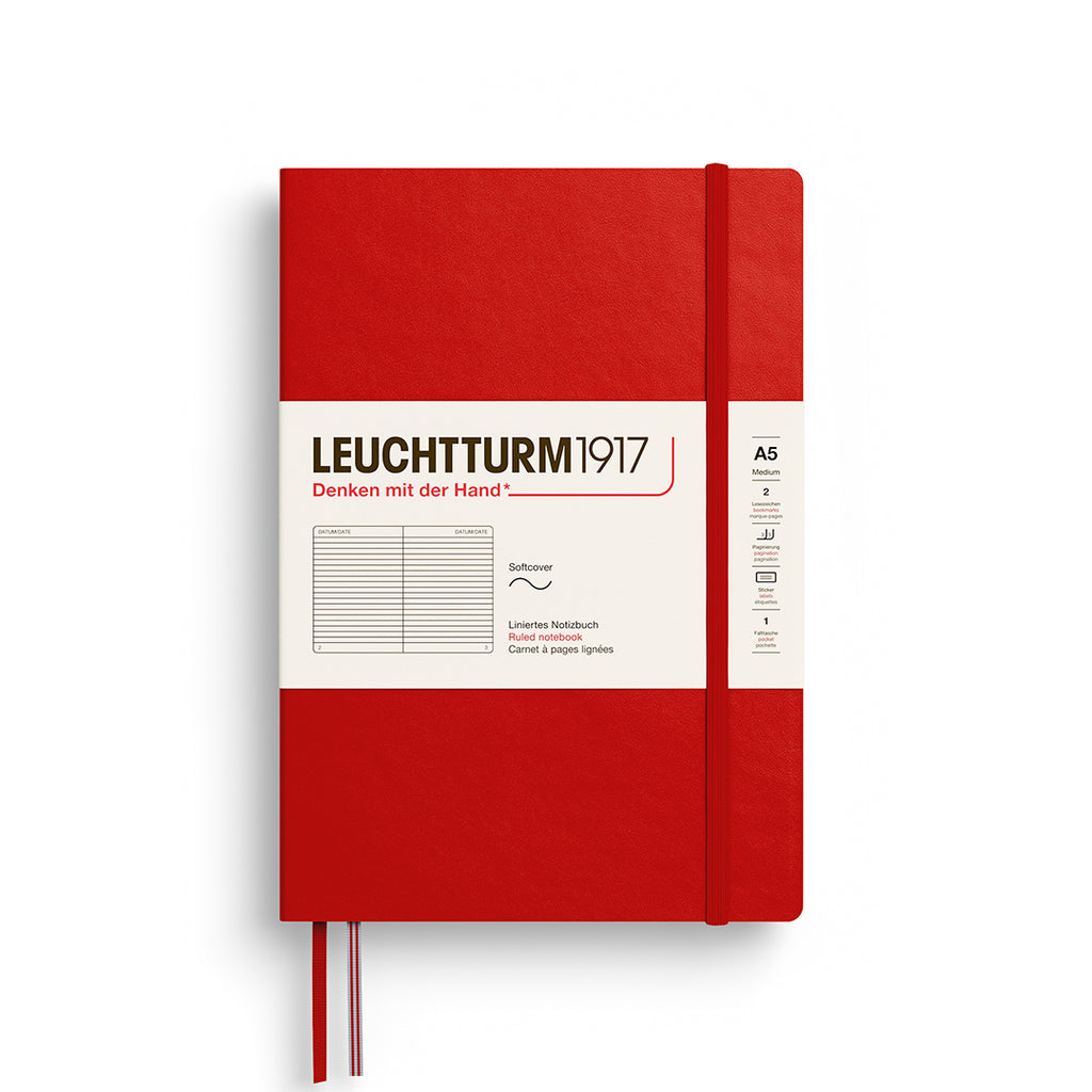 CARNET DE NOTE MOYEN (A5) COUVERTURE SOUPLE, CERISE (Plusieurs styles) — par Leuchtturm1917