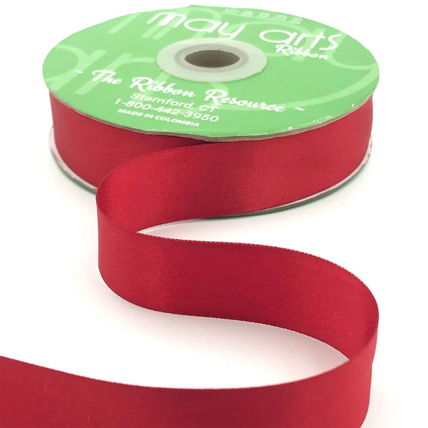 Red Double Faced Satin Ribbon with Woven Edge