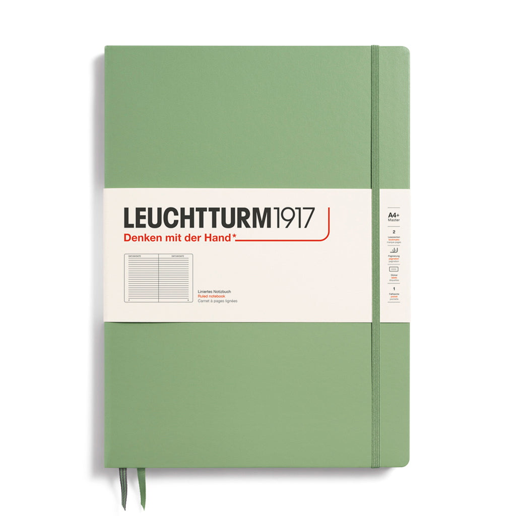 MASTER SLIM (A4+) NOTEBOOK HARDCOVER, SAGE (Multiple Styles)— by Leuchtturm1917