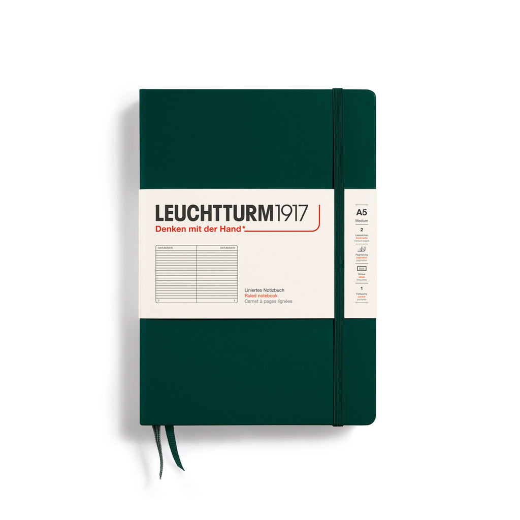 MEDIUM (A5) NOTEBOOK HARDCOVER, FOREST GREEN (Multiple Styles) — by Leuchtturm1917