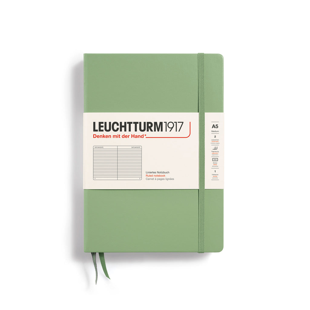 CARNET DE NOTE MOYEN (A5) COUVERTURE RIGIDE, SAGE (Plusieurs styles) — par Leuchtturm 1917
