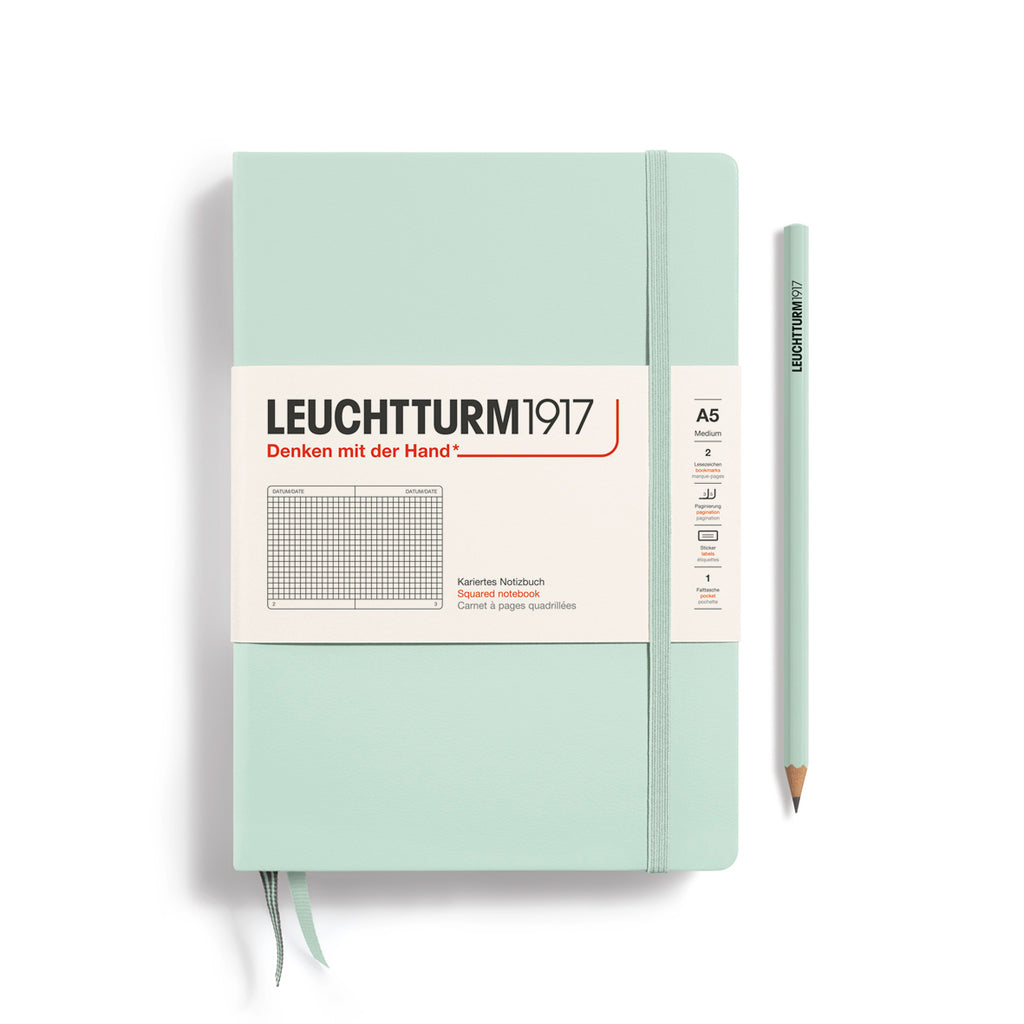 CARNET DE NOTE MOYEN (A5) COUVERTURE RIGIDE, VERT MENTHE (Plusieurs styles) — par Leuchtturm 1917