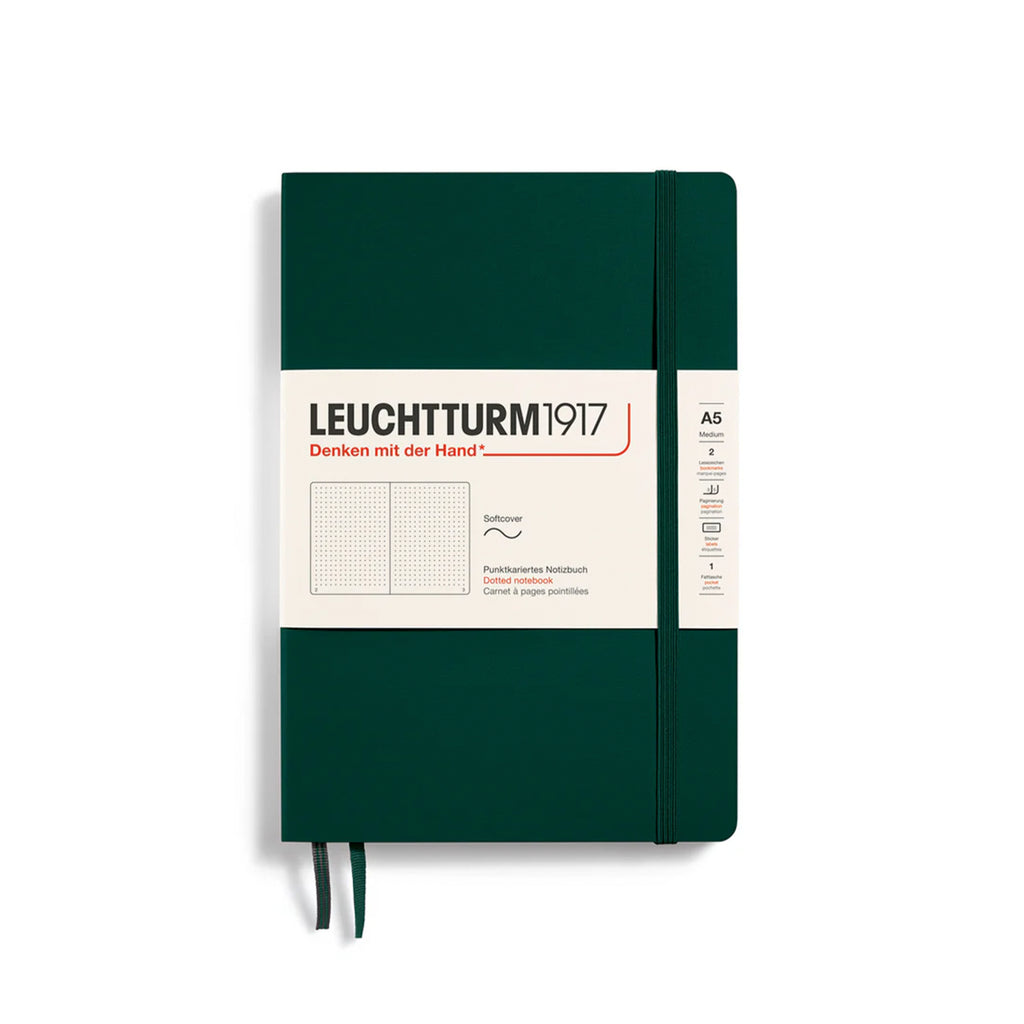 CARNET DE NOTE MOYEN (A5) COUVERTURE SOUPLE, FOREST GREEN (Plusieurs styles) — par Leuchtturm1917