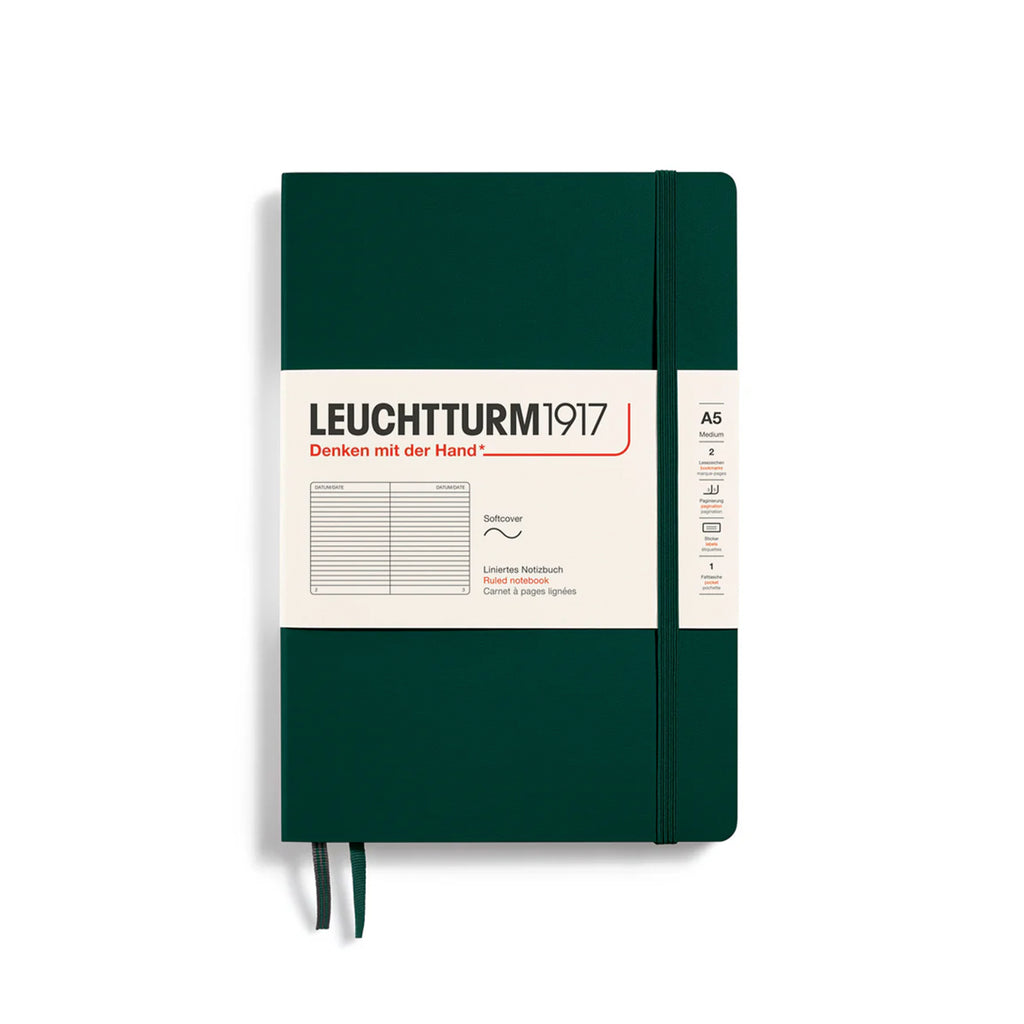 CARNET DE NOTE MOYEN (A5) COUVERTURE SOUPLE, FOREST GREEN (Plusieurs styles) — par Leuchtturm1917