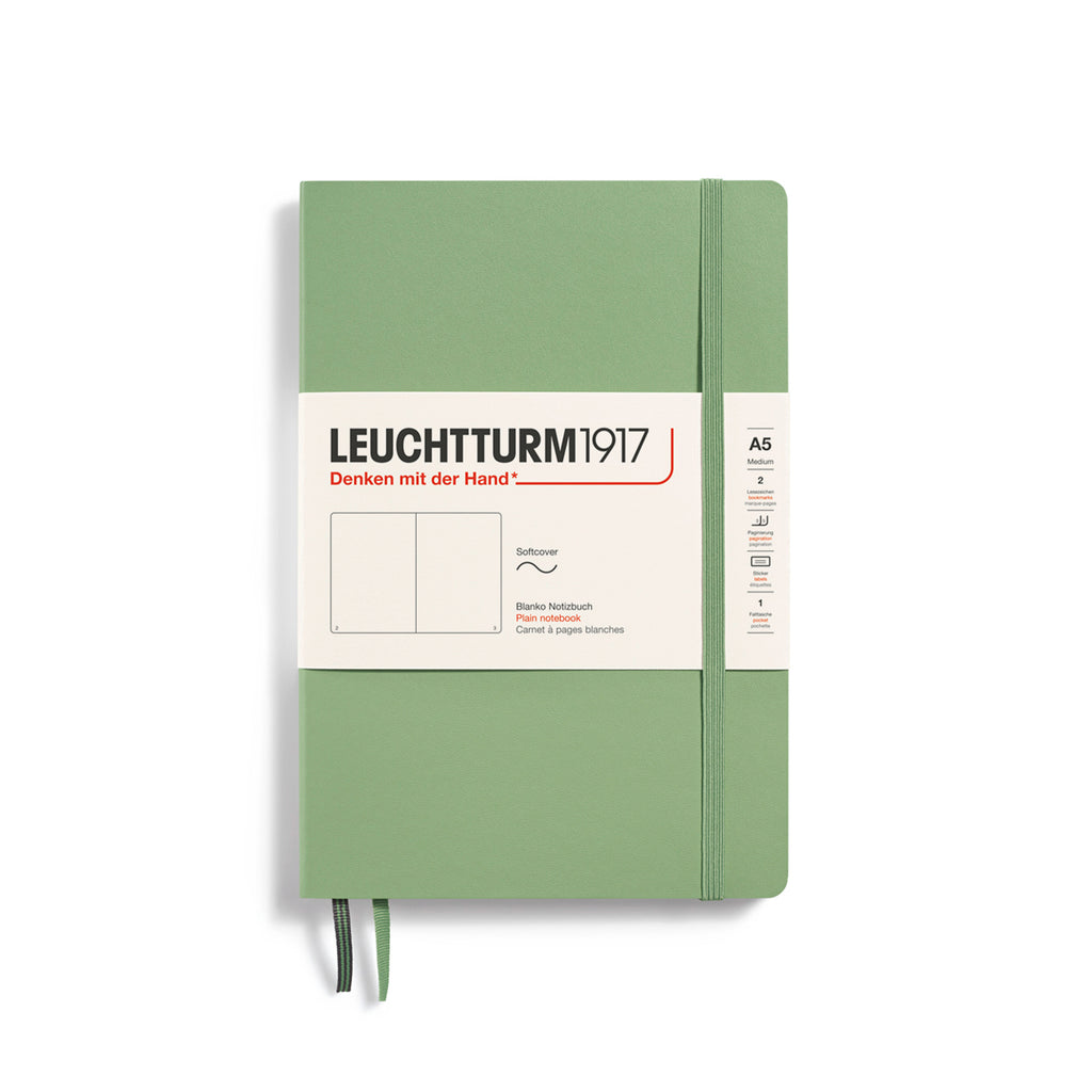 MEDIUM (A5) NOTEBOOK SOFTCOVER, SAGE (Multiple Styles) — by Leuchtturm1917