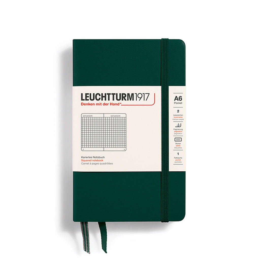 CARNET DE NOTE, FORMAT POCHE (A6) COUVERTURE RIGIDE, VERT FORÊT (plusieurs styles) — par Leuchtturm 1917