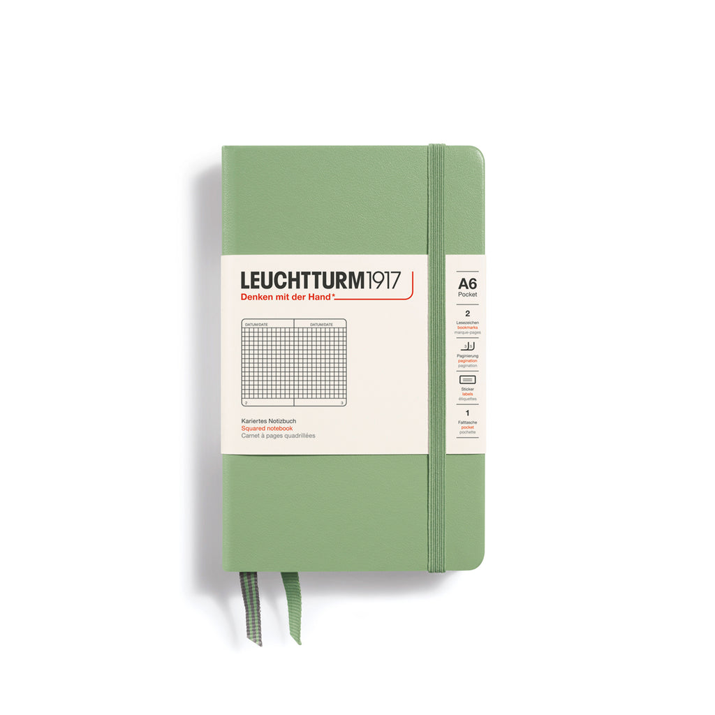 POCKET NOTEBOOK (A6) HARDCOVER, SAGE (Multiple Styles) — by Leuchtturm1917