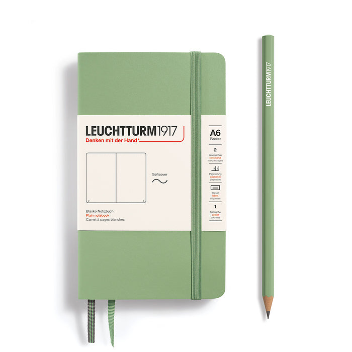 POCKET NOTEBOOK (A6) SOFTCOVER, SAGE (Multiple Styles) — by Leuchtturm1917