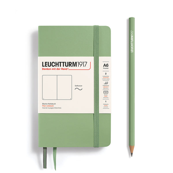 POCKET NOTEBOOK (A6) SOFTCOVER, SAGE (Multiple Styles) — by Leuchtturm1917