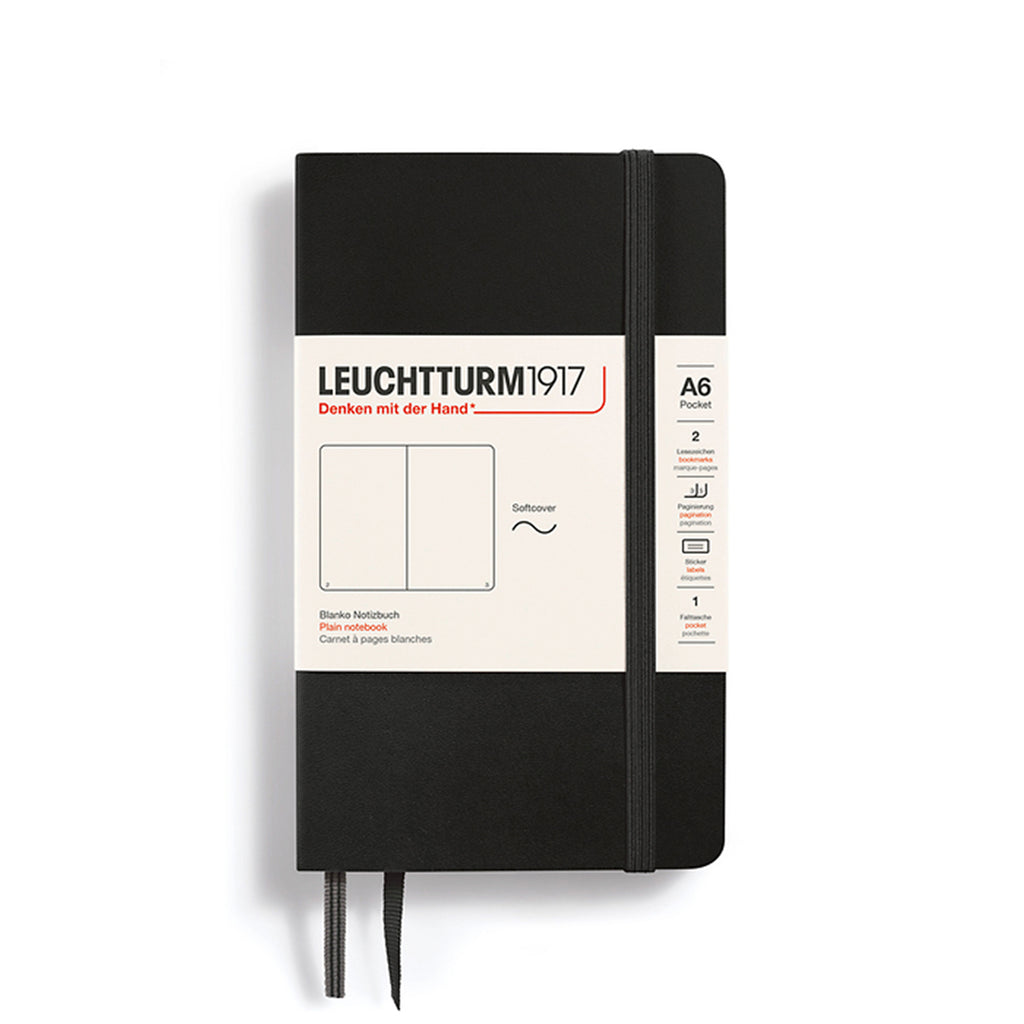 POCKET NOTEBOOK (A6) SOFTCOVER, BLACK (Multiple Styles) — by Leuchtturm1917