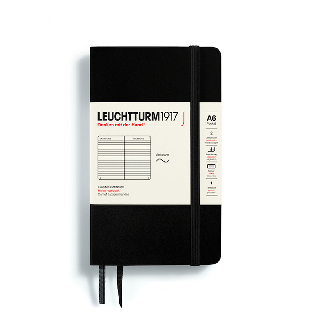 CARNET DE NOTE, FORMAT POCHE (A6) COUVERTURE SOUPLE, NOIR (plusieurs styles) — par Leuchtturm 1917