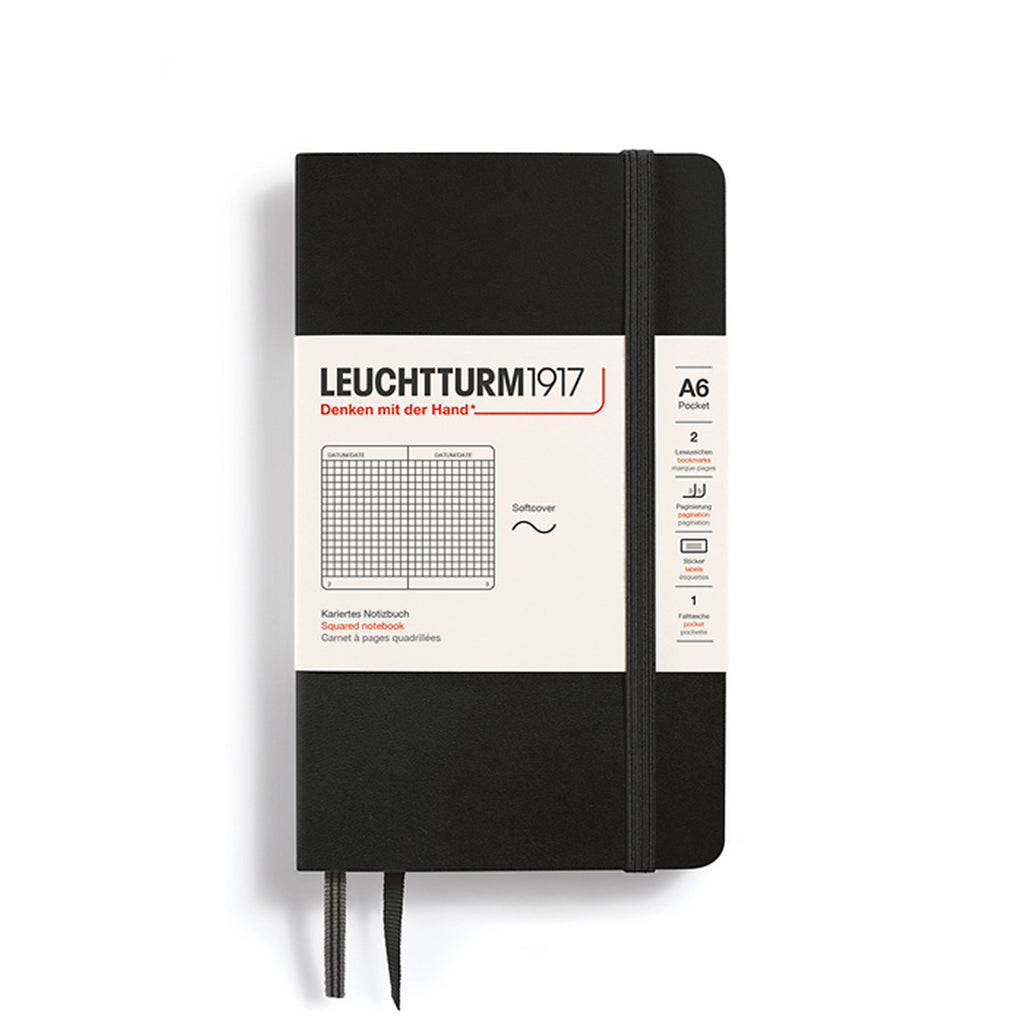 CARNET DE NOTE, FORMAT POCHE (A6) COUVERTURE SOUPLE, NOIR (plusieurs styles) — par Leuchtturm 1917