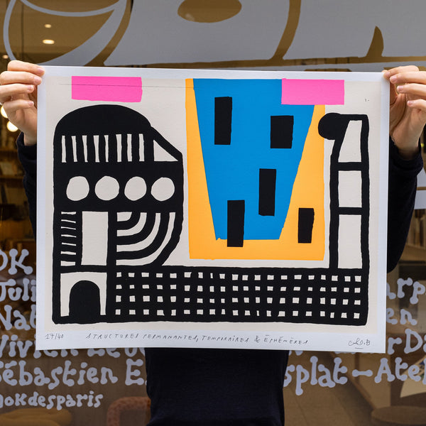 STRUCTURE PERMANENTES, TEMPORAIRES & ÉPHÉMÈRES – 50 x 40 cm (Screen-Printed) — by Atelier Bingo