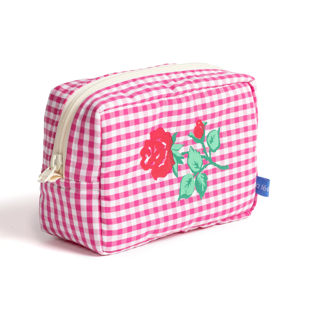 PINK VICHY POUCH WITH ROSES — by La fée raille