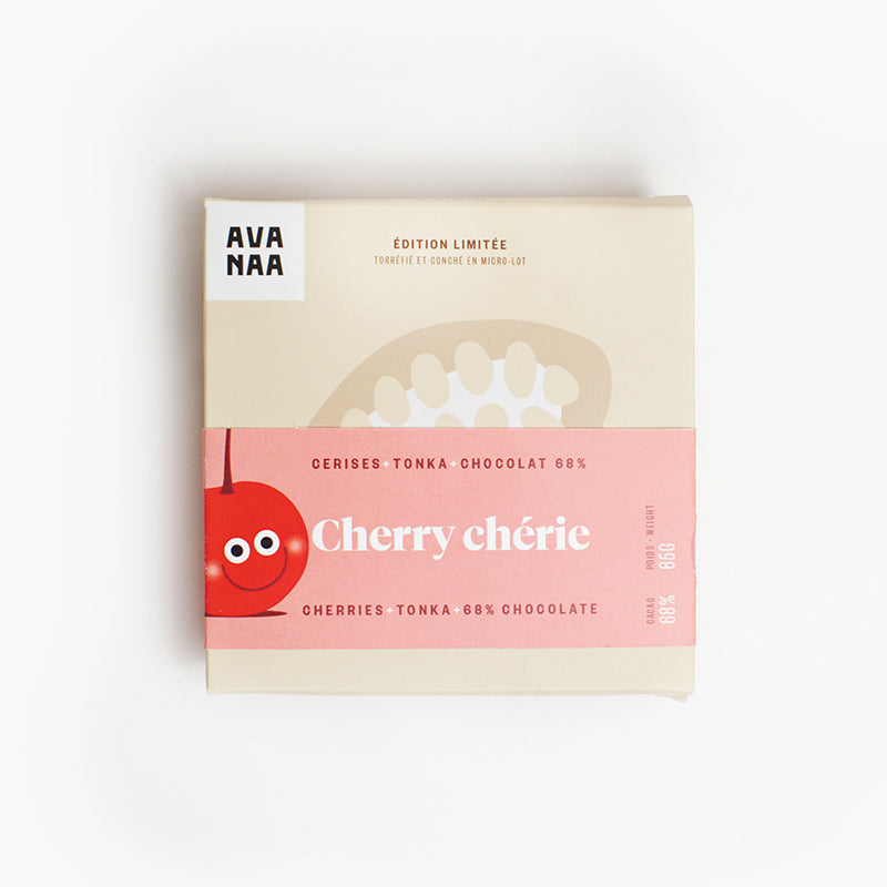 CHERRY CHÉRIE, LIMITED EDITION (TONKA CHOCOLATE 68%, CHERRIES AND TOASTED ALMONDS) — by Avanaa