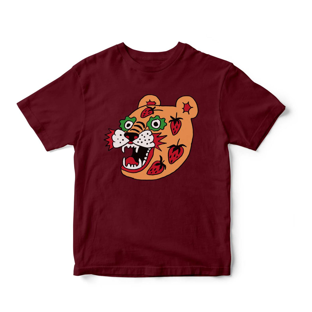 STRAWBERRY TIGER T-SHIRT MAROON — by Char Bataille